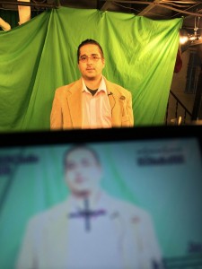 Chachi in front of the green screen for #unsungpgh 64